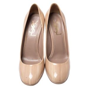 YSL Rive Gauche 2- Tone Round Toe Patent Leather Pumps Size 37